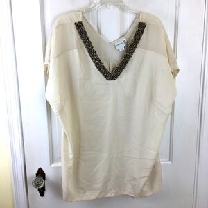Junarose Short Sleeve Blouse Beaded V-Neck NWT